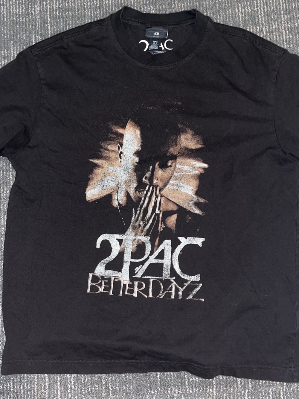 H&M Black 2PAC Better Dayz Graphic T‑Shirt with Bronze Accent